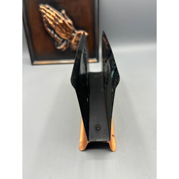 Vtg 70s Copper Guild Praying Hands Wall Art Plaque Napkin Holder Set - Picture 8 of 10
